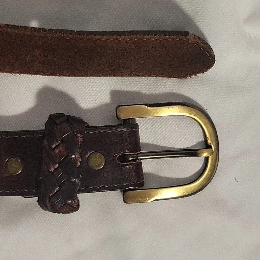 VINTAGE Leather Belt‎ Strap Embossing Western Scrollwork Strap Brown Size M